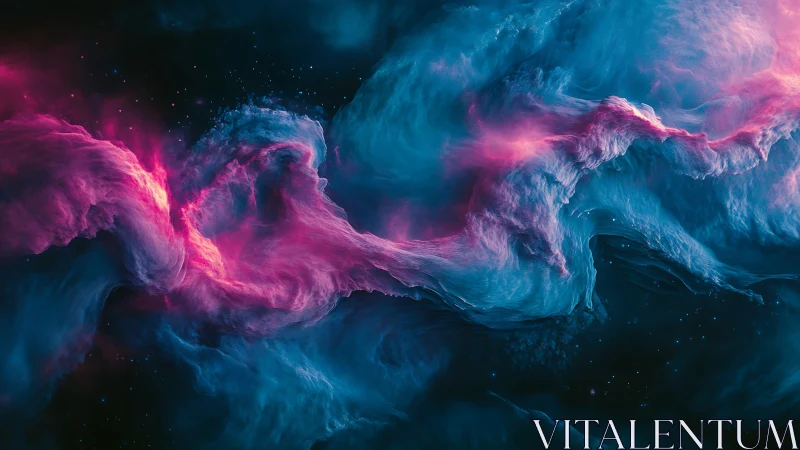 Turbulent pink and cyan nebula clouds form filamentary cosmic wave