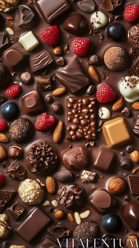 Overhead view of chocolate confections arranged on neutral surface.
