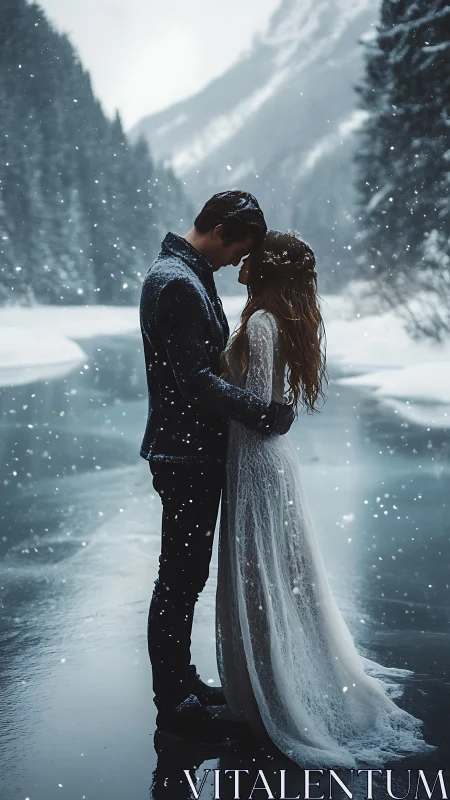 Couple in Snow-Covered Mountain Setting