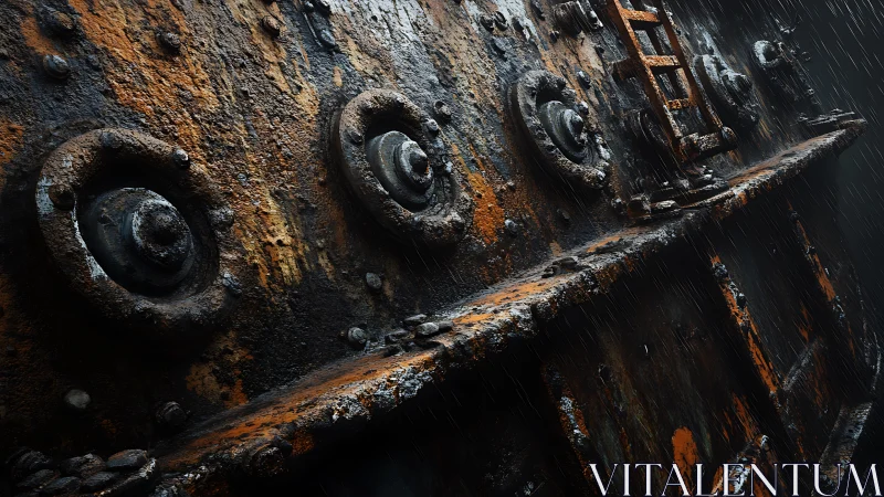 Corroded metal ship hull shows heavy rust and structural decay