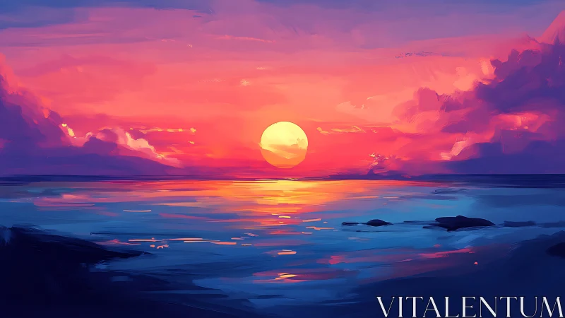 Radiant ocean sunset bathing calm waves in soft color.