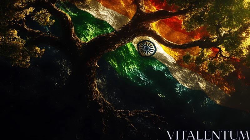 Tree silhouette intersects tricolour textured background accurately