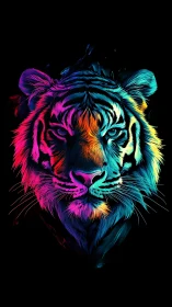 Neon dusk tiger blazing through the void of midnight black.