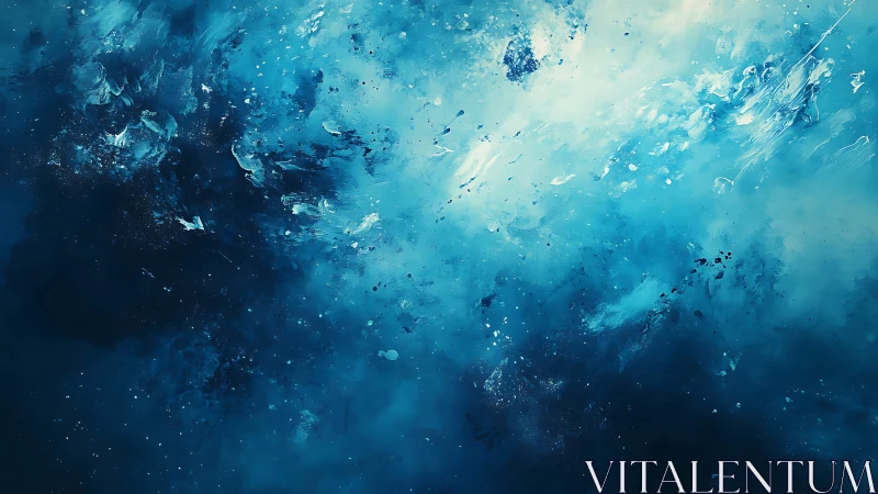 Abstract blue gradient with textured paint dispersion pattern.