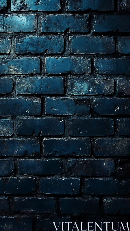 Weathered Blue Brick Wall with Textured Patina Surface.