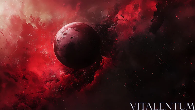 Scarlet planet emerges through volatile nebular dust field