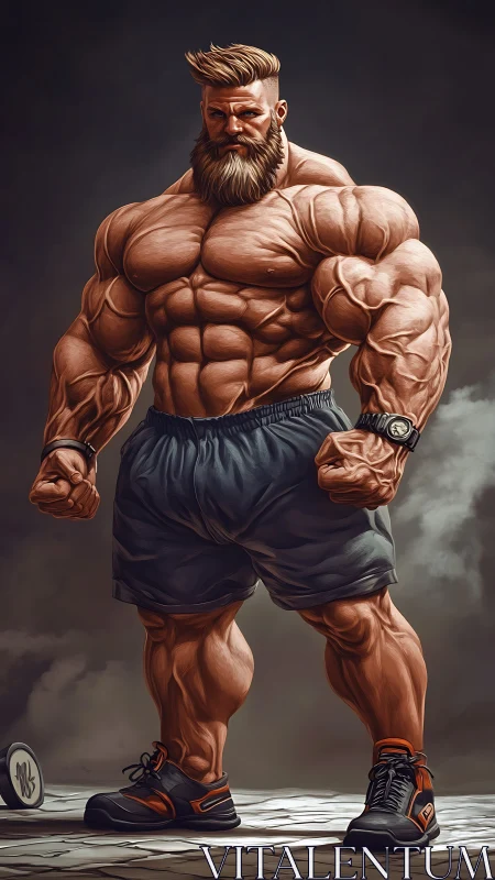 Hyperdefined muscular giant in stylized digital rendering.