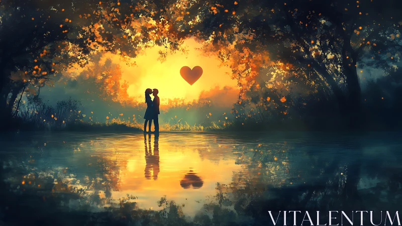Two Hearts Glowing Together Under Magical Golden Lights
