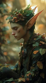 Elf-like forest figure with leaf adornments in profile view.