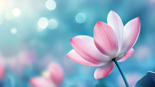 Pink lotus bloom with chromatic gradient bokeh composition.