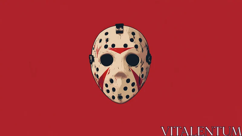 Hockey goalie mask illustration on flat red background.