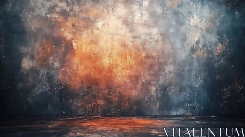 Textured concrete wall glows with warm central light plume