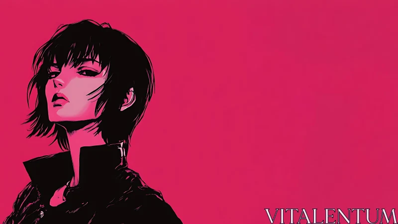 Rebel gaze on neon pink horizon, sharp and unbothered.