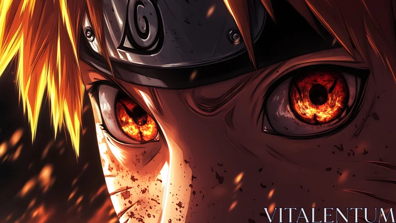 Fiery anime warrior’s gaze burns with fierce determination