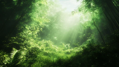 Sunlit Forest Canopy with Ray Atmospheric Lighting.