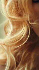Soft close-up of wavy blonde hair strands in light.