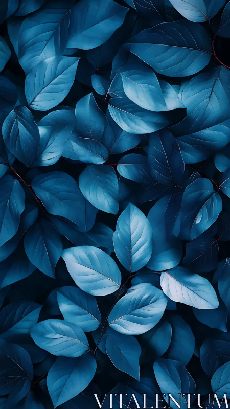 Dense layer of blue-toned leaves fills the vertical frame