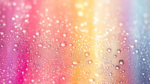 Water droplets on multicolor gradient glass surface.