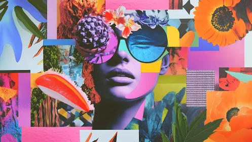 Color-splashed collage portrait in dreamy summer shades.