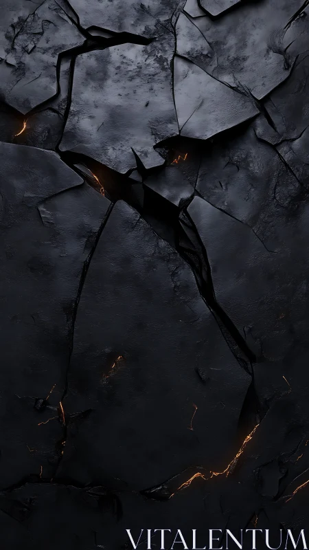 Dark cracked rock surface with subtle orange lava glow.