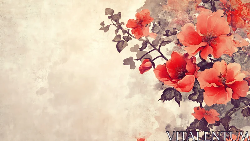 Coral Blooms with Vintage Watercolor Treatment.