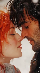 Intimate Moment Between Two Figures in Wet Climate Conditions