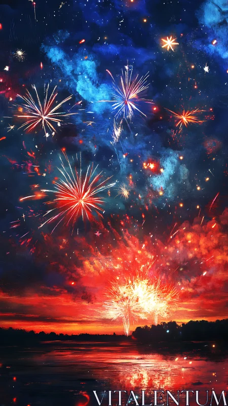 Fireworks and sunset skies meet in a shimmering lakeside show.