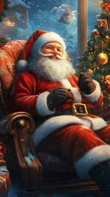 Digital painting portrait of Santa in warm festive interior.