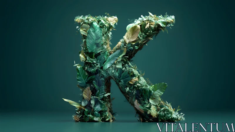 Lush Botanical Letter K in 3D Nature-Inspired Art Style.