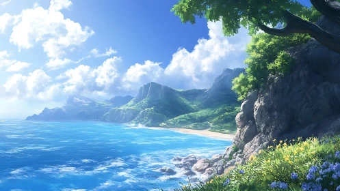 Precipitous Coastal Valley: Verdant Cliffscape with Oceanic Vistas.