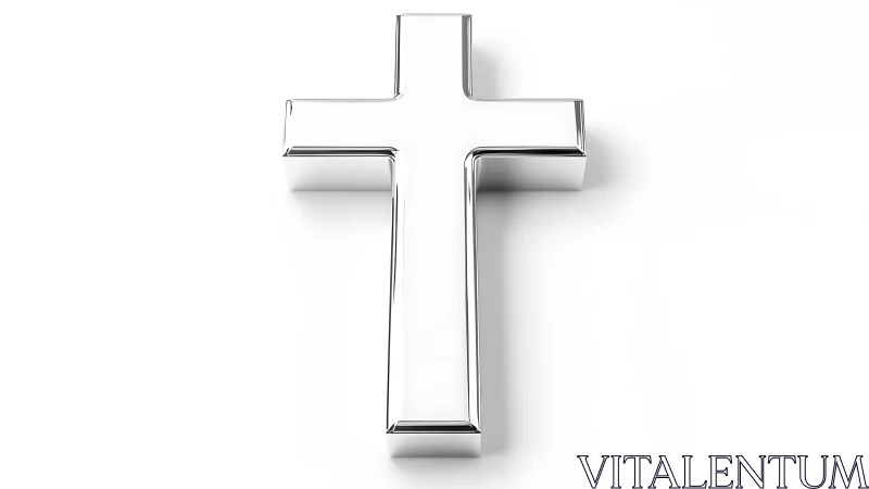 Shining silver cross rests calmly on a clean white background