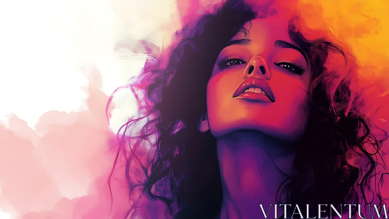 Digital painting portrait with neon vapor gradient atmosphere.