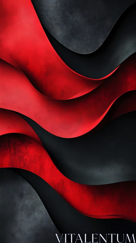 Layered red and black ribbons form textured undulating surfaces