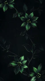 Luminous Green Florals on Black Canvas.