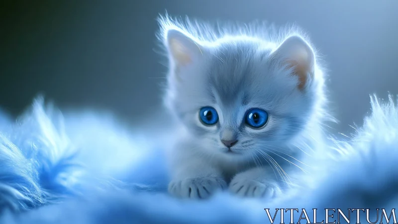 Ethereal White Kitten in Luminous Snowy Dreamscape