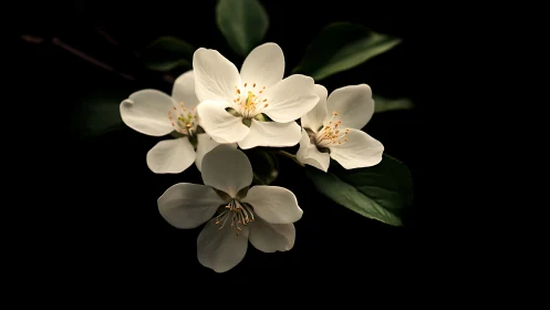 White Cherry Blossoms Against Darkness.