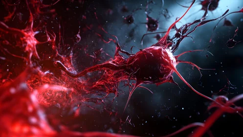 Red Neural Network in Abstract Digital Art Style.