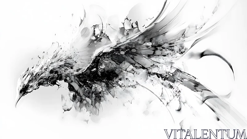 Monochrome abstract bird form is rendered with dynamic motion