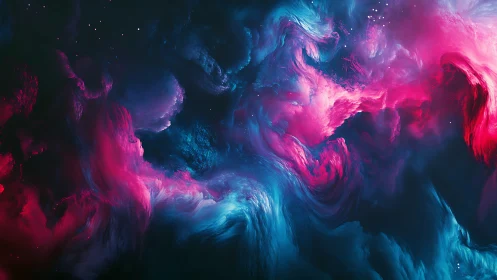 Dreamy cosmic clouds swirling in neon pink and teal light.
