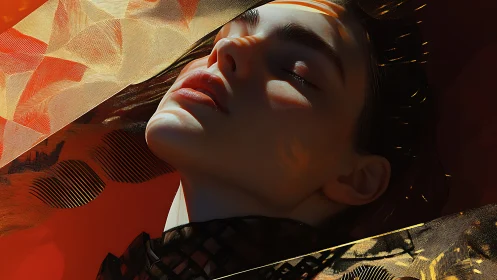 Digital portrait of serene woman in cinematic side lighting.