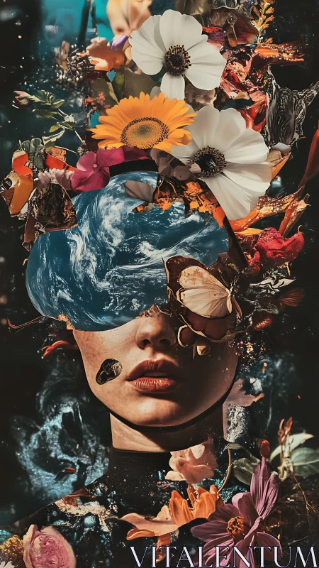 Cosmic Flora Mindscape With Earth-Crowned Dreamer Portrait.