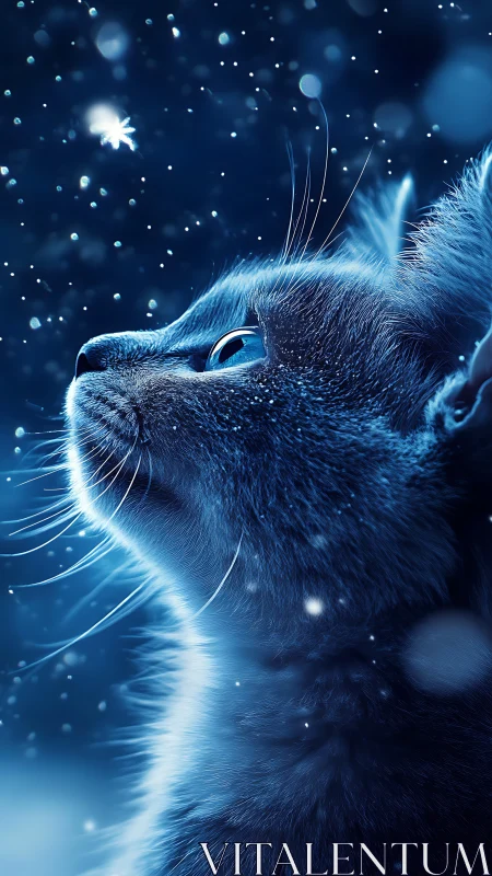 Luminous Cat in Cosmic Snowfall.