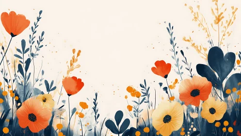 Botanical Watercolor Composition with Chromatic Gerbera and Foliage.