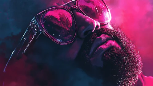 Neon-soaked daydream with mirrored shades and soft swagger.