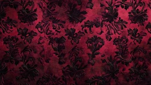 Rich crimson damask pattern adds drama and timeless charm