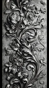 Baroque foliage curls upward like silver smoke in stone relief