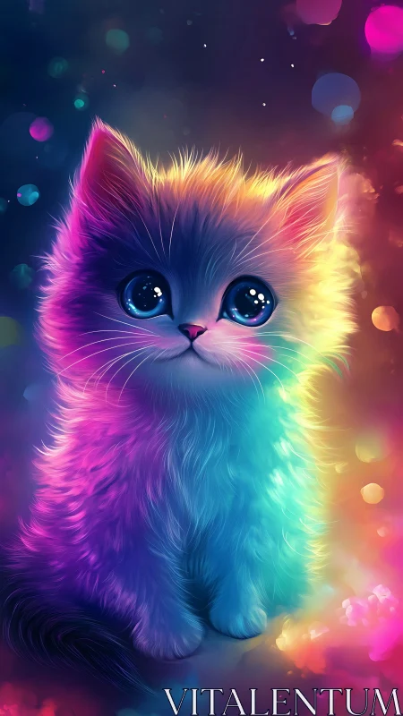 Neon Luminescent Kitten in Vibrant Rainbow Gradient Light.