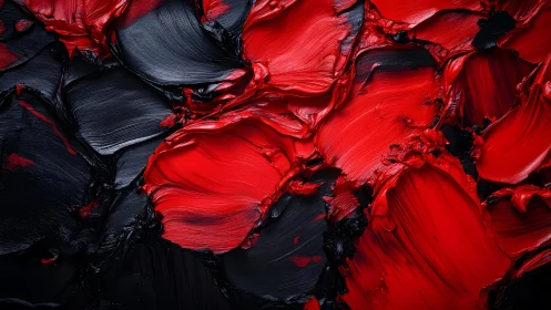 Bold Red and Black Abstract Oil Painting Texture Art.