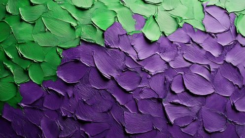 Green and purple impasto strokes form layered abstract texture