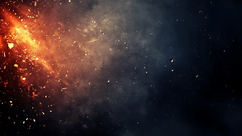 Radiant particle explosion with chromatic gradient transition and volumetric dispersal.